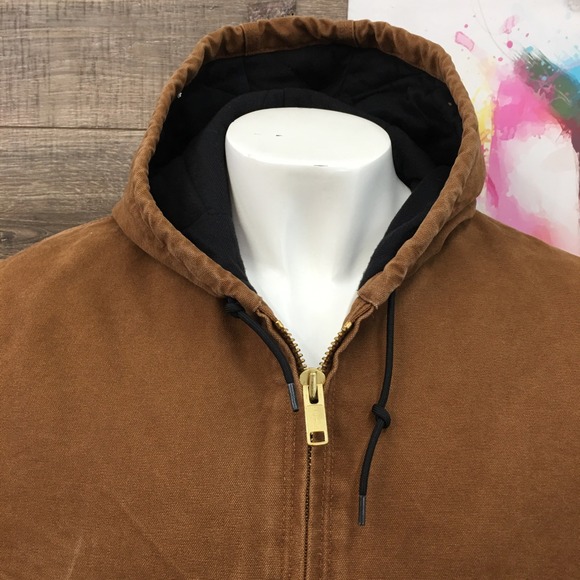 Carhartt J130 Y2K Washed Duck Insulated Hooded Jacket Brown Men's X-Large Tall - Picture 3 of 7
